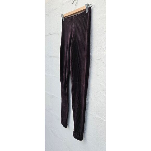 Vintage 90s Equestrian Design Leggings Small Brown Velvet Ribbed Pull On Cuffed - Picture 3 of 12